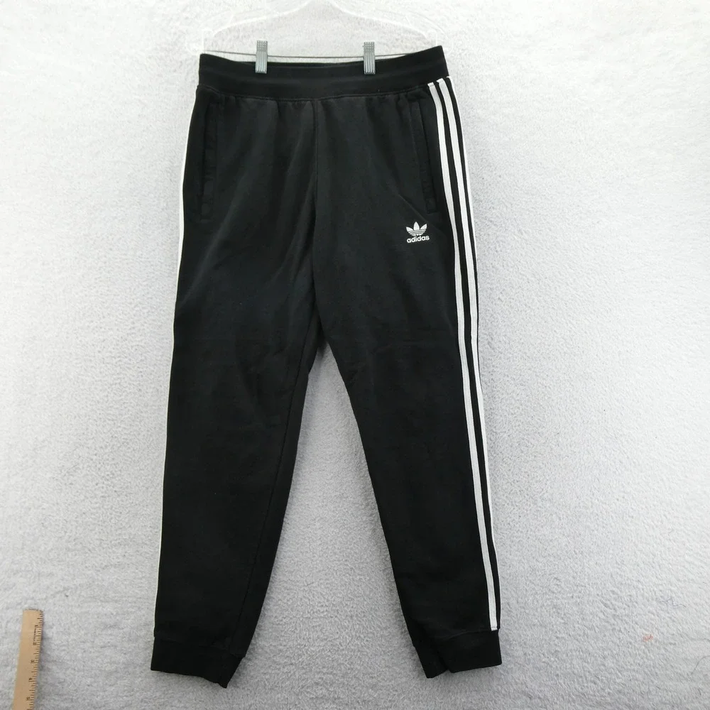 Adidas Joggers Mens Large Black Originals Trefoil‎ 3-Stripe Fleece Cotton Blend